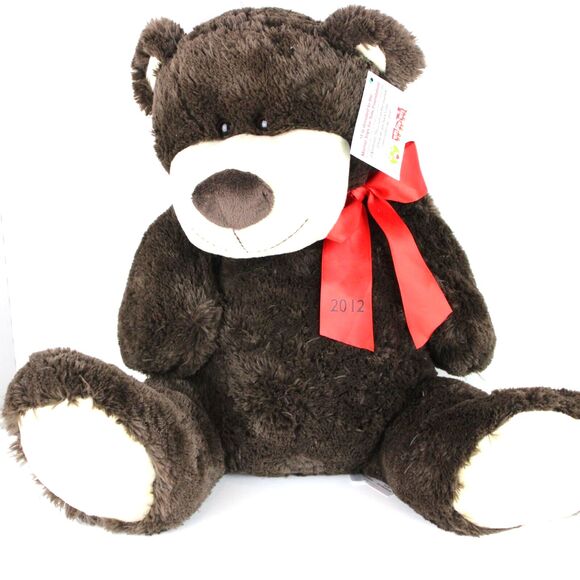 Animal Adventure Sitting Teddy Bear Dark Brown Plush Red Satin Bow 2012 13" - Picture 1 of 6